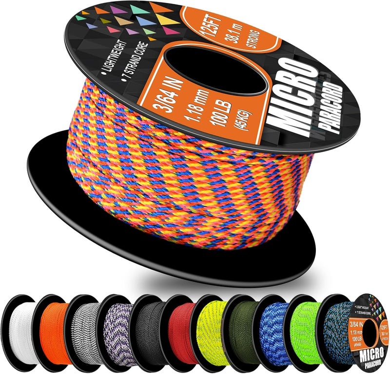WEREWOLVES 1.18mm Micro Paracord – 125ft (38m) Lightweight Survival Cord,Thin Braided Rope for Survival Bracelets, DIY Crafts, Camping, Fishing, Wind Chime Replacement (Colorful Stripes, 125 ft) - Image 1